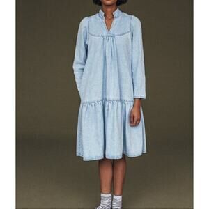 Aliya Wanek Blue Opal Denim Jean A Line Puff Sleeve Dress Size XS